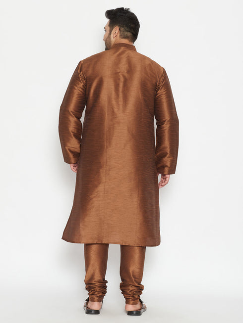Vastramay Men's Plus Size Coffee Brown Silk Blend Kurta Pyjama Set