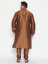 Vastramay Men's Plus Size Coffee Brown Silk Blend Kurta Pyjama Set