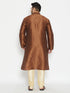 Vastramay Men's Plus Size Coffee Brown And Gold Silk Blend Kurta Pyjama Set