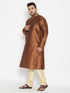 Vastramay Men's Plus Size Coffee Brown And Gold Silk Blend Kurta Pyjama Set