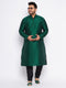 Vastramay Men's Plus Size Green Silk Blend Kurta And Black Pyjama Set