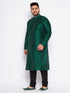 Vastramay Men's Plus Size Green Silk Blend Kurta And Black Pyjama Set