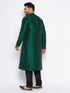Vastramay Men's Plus Size Green Silk Blend Kurta And Black Pyjama Set