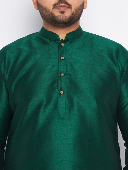 Vastramay Men's Plus Size Green Silk Blend Kurta And Black Pyjama Set