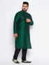 Vastramay Men's Plus Size Green Silk Blend Kurta And Black Pyjama Set