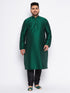 Vastramay Men's Plus Size Green Silk Blend Kurta And Black Pyjama Set