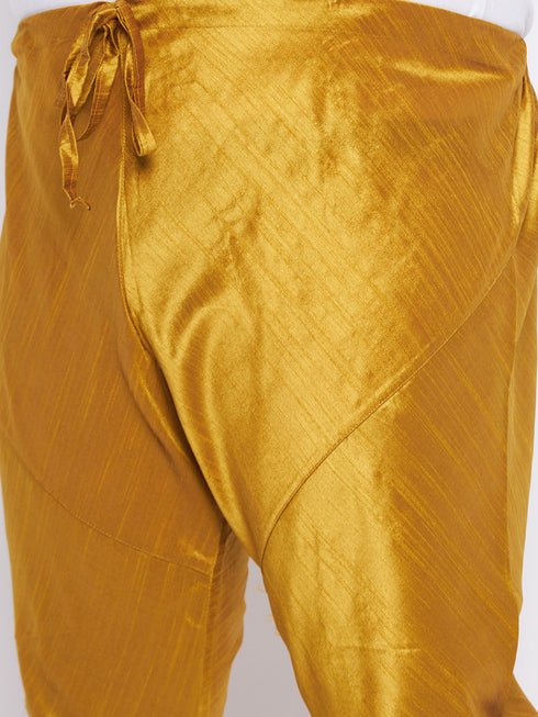 Vastramay Men's Plus Size Green Silk Blend Kurta And Mustard Pyjama Set
