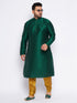 Vastramay Men's Plus Size Green Silk Blend Kurta And Mustard Pyjama Set