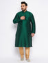 Vastramay Men's Plus Size Green Silk Blend Kurta And Rose Gold Pyjama Set