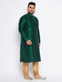 Vastramay Men's Plus Size Green Silk Blend Kurta And Rose Gold Pyjama Set