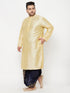 Vastramay Men's Plus Size Gold Silk Blend Kurta And Navy Blue Dhoti Set