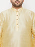 Vastramay Men's Plus Size Gold Silk Blend Kurta And Navy Blue Dhoti Set