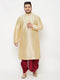 Vastramay Men's Plus Size Gold Silk Blend Kurta And Maroon Dhoti Set