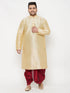Vastramay Men's Plus Size Gold Silk Blend Kurta And Maroon Dhoti Set
