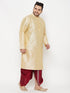 Vastramay Men's Plus Size Gold Silk Blend Kurta And Maroon Dhoti Set