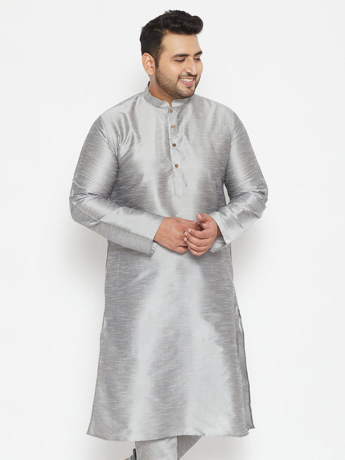 Vastramay Men's Plus Size Grey Silk Blend Kurta