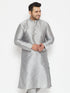 Vastramay Men's Plus Size Grey Silk Blend Kurta