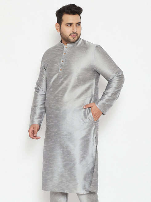 Vastramay Men's Plus Size Grey Silk Blend Kurta