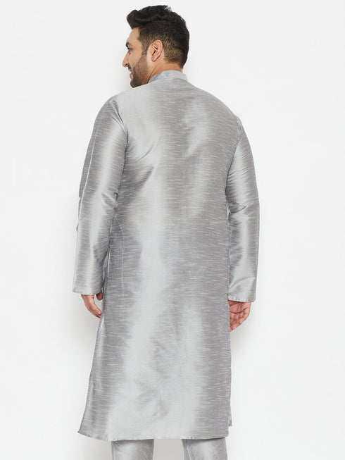 Vastramay Men's Plus Size Grey Silk Blend Kurta