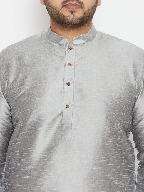 Vastramay Men's Plus Size Grey Silk Blend Kurta