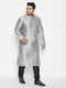 Vastramay Men's Plus Size Grey And Black Silk Blend Kurta Pyjama Set