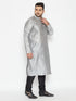 Vastramay Men's Plus Size Grey And Black Silk Blend Kurta Pyjama Set
