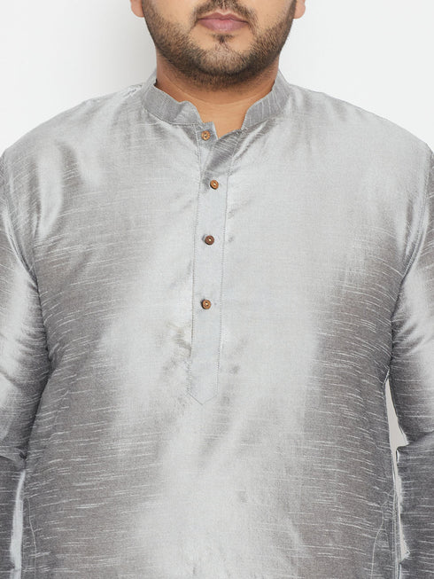 Vastramay Men's Plus Size Grey And Black Silk Blend Kurta Pyjama Set