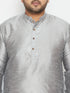 Vastramay Men's Plus Size Grey And Black Silk Blend Kurta Pyjama Set