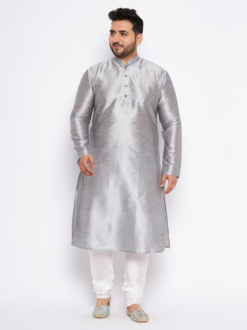 Vastramay Men's Plus Size Grey Kurta And White Pyjama Set