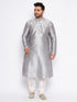 Vastramay Men's Plus Size Grey Kurta And White Pyjama Set