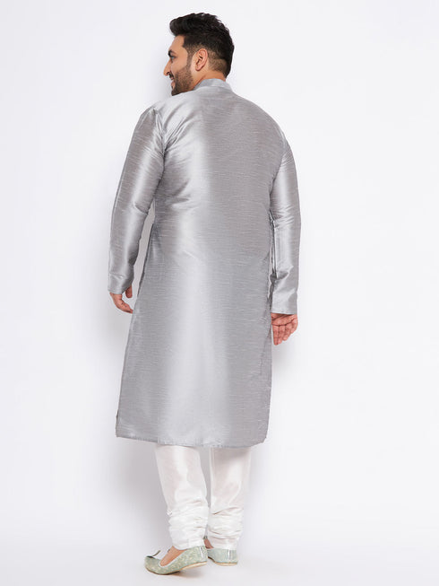 Vastramay Men's Plus Size Grey Kurta And White Pyjama Set