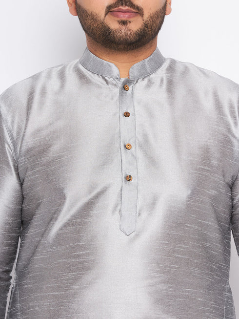 Vastramay Men's Plus Size Grey Kurta And White Pyjama Set