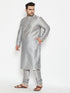 Vastramay Men's Plus Size Grey Silk Blend Kurta Pyjama Set