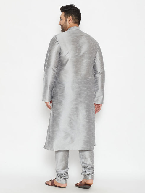 Vastramay Men's Plus Size Grey Silk Blend Kurta Pyjama Set