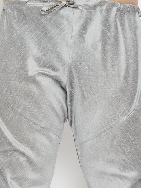 Vastramay Men's Plus Size Grey Silk Blend Kurta Pyjama Set