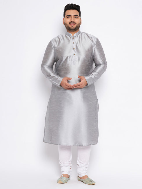 Vastramay Men's Plus Size Grey Kurta And White Pyjama Set