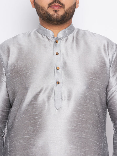 Vastramay Men's Plus Size Grey Kurta And White Pyjama Set