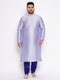 Vastramay Men's Plus Size Lavender Silk Blend Kurta And Blue Pyjama Set