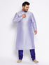 Vastramay Men's Plus Size Lavender Silk Blend Kurta And Blue Pyjama Set