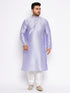 Vastramay Men's Plus Size Lavender Silk Blend Kurta And White Pyjama Set