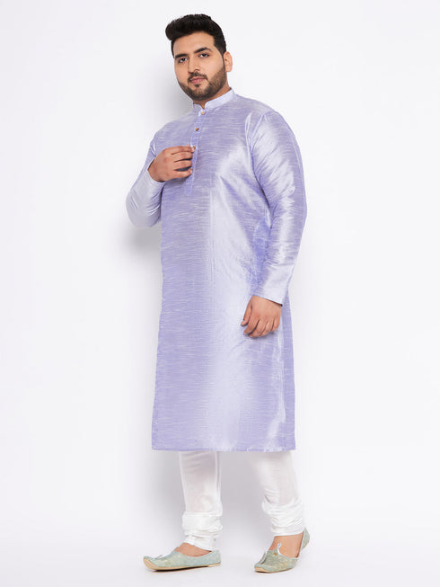Vastramay Men's Plus Size Lavender Silk Blend Kurta And White Pyjama Set