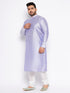 Vastramay Men's Plus Size Lavender Silk Blend Kurta And White Pyjama Set