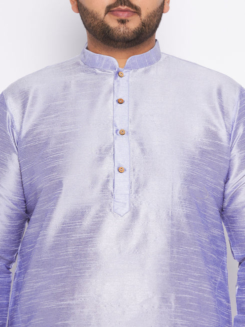 Vastramay Men's Plus Size Lavender Silk Blend Kurta And White Pyjama Set