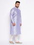 Vastramay Men's Plus Size Lavender Silk Blend Kurta And White Pyjama Set