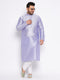 VASTRAMAY Men's Plus Size Lavender Silk Blend Kurta And White Pyjama Set