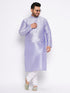 VASTRAMAY Men's Plus Size Lavender Silk Blend Kurta And White Pyjama Set