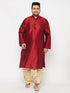 Vastramay Men's Plus Size Maroon Silk Blend Kurta And Gold Dhoti Set