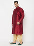Vastramay Men's Plus Size Maroon Silk Blend Kurta And Gold Dhoti Set
