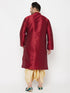 Vastramay Men's Plus Size Maroon Silk Blend Kurta And Gold Dhoti Set