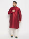 Vastramay Men's PLus Size Maroon Silk Blend Kurta and Cream Pant Style Pyjama Set